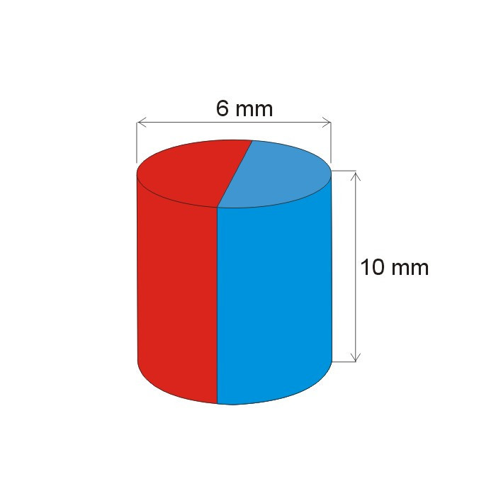 Neodymový magnet valec pr.6x10 N 80 °C, VMM6-N40