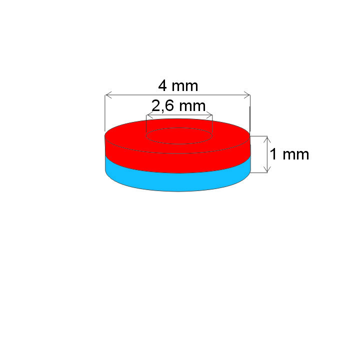 Neodymový magnet medzikružie pr.4x pr.2,6x1 Z 80 °C, VMM10-N50