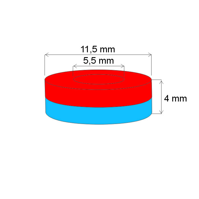 Neodymový magnet medzikružie pr.11,5x pr.5,5x4 N 80 °C, VMM4-N30