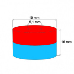 Neodymový magnet medzikružie pr.19x pr.5,1x16 N 120 °C, VMM4H-N35H