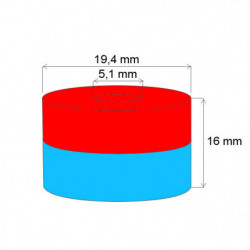 Neodymový magnet medzikružie pr.19,4x pr.5,1x16 N 80 °C, VMM5