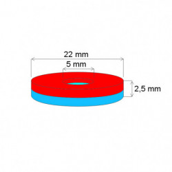 Neodymový magnet medzikružie pr.22x pr.5x2,5 P 150 °C, VMM8SH-N45SH