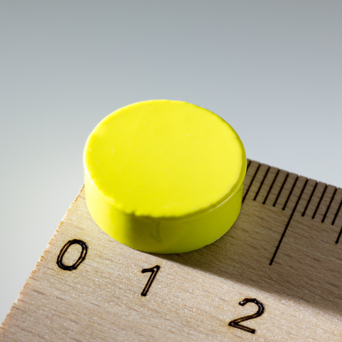 Silnější farebný magnet guľatý pr.15x5 žltý