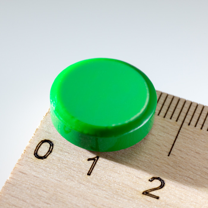 Farebný magnet guľatý pr.16x5 zelený