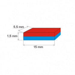 Neodymový magnet hranol 15x5,5x1,5 P 80 °C, VMM8-N45
