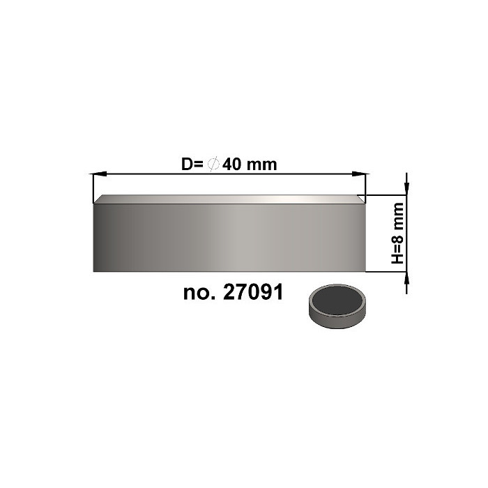 Magnetická šošovka pr. 40 x výška 8 mm, bez závitu