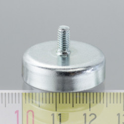Magnetická šošovka so stopkou pr. 25 x výška 7 mm s vonkajším závitom M4, dlžka závitu 8 mm