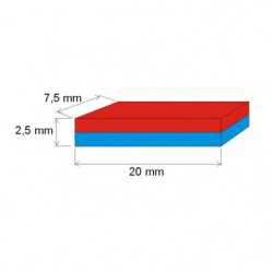 Neodymový magnet hranol 20x7,5x2,5 P 150 °C, VMM6SH-N40SH