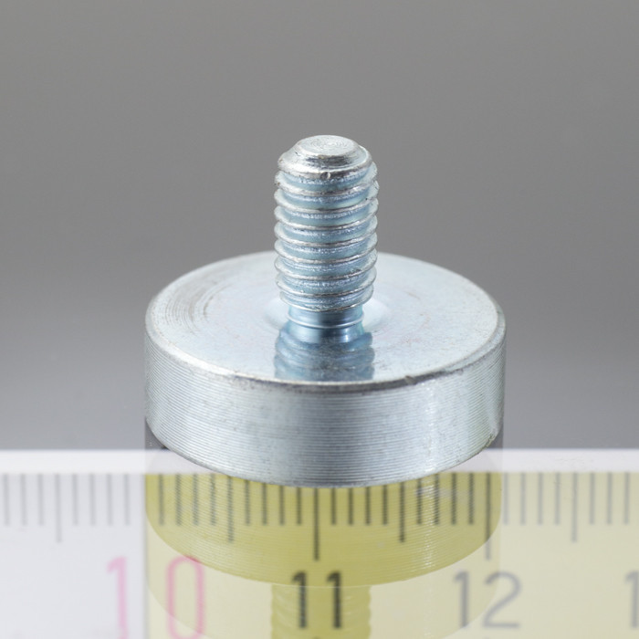 Magnetická šošovka so stopkou pr. 20 x výška 6 mm s vonkajším závitom M6, dlžka závitu 10 mm