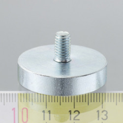 Magnetická šošovka so stopkou pr. 32 x výška 7 mm s vonkajším závitom M6, dlžka závitu 10 mm