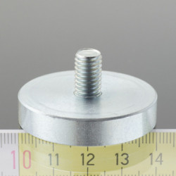 Magnetická šošovka so stopkou pr. 40 x výška 8 mm s vonkajším závitom M8, dlžka závitu 12 mm
