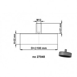 Magnetická šošovka so stopkou pr. 100 x výška 22 mm s vnútorným závitom M12, dlžka závitu 21 mm
