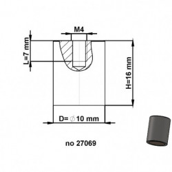 Magnetická šošovka valcová pr. 10 x výška 16 mm s vnútorným závitom M4. dĺžka závitu 7 mm