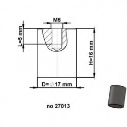 Magnetická šošovka valcová pr. 17 x výška 16 mm s vnútorným závitom M6. dĺžka závitu 5 mm