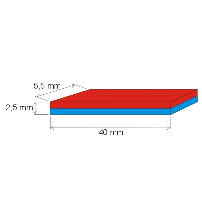 Neodymový magnet hranol 40x5,5x2,5 P 150 °C, VMM8SH-N45SH
