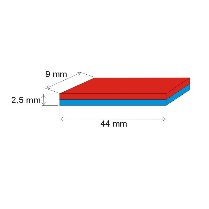 Neodymový magnet hranol 44x9x2,5 N 80 °C, VMM4-N35