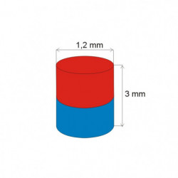 Neodymový magnet valec pr.1,2x3 N 80 °C, VMM5-N38