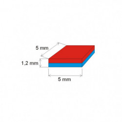 Neodymový magnet hranol 5x5x1,2 Au 80 °C, VMM10-N50