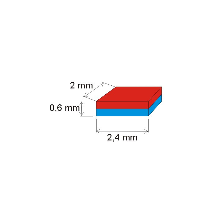 Neodymový magnet hranol 2,4x2x0,6 N 150 °C, VMM8SH-N45SH