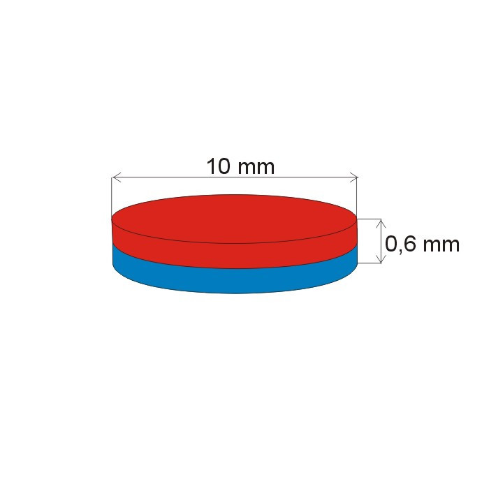 Neodymový magnet valec pr.10x0,6 N 80 °C, VMM7-N42