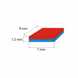 Neodymový magnet hranol 7x6x1,2 Au 80 °C, VMM10-N50
