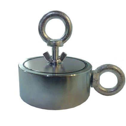 Obojstranný neodýmový fishing magnet s priemerom 100 mm a udávanou silou dvakrát 500 kg